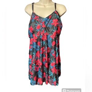 HP! NWT Rose Gal 2 Piece Black With Red Floral Tankini and Swim Bottoms